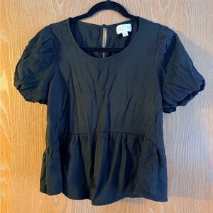 Large Black Puff-Sleeve Peplum Top - Women- June & Ivy